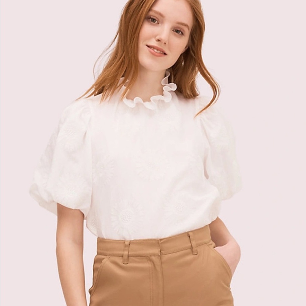Kate Spade Blouse White Floral Embroidered Women's Top Size XL VEUC